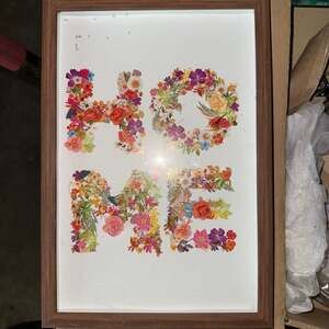 Sign of the Times Framed Floral 'HOME' Wall Art with Raised Flower Accents